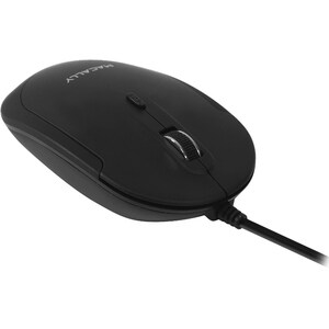 Macally USB Optical Quiet Click Mouse for Mac/PC Black - Optical - Cable - Black - USB - 2400 dpi - Scroll Wheel - Symmetr