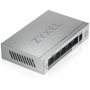 ZYXEL GS1005HP 5 Ports Ethernet Switch - Gigabit Ethernet - 1000Base-T - Silver - 2 Layer Supported - 60 W PoE Budget - Tw