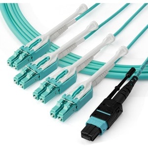StarTech.com 3m (10ft) MTP(F)/PC to 4x LC/PC Duplex Breakout OM3 Multimode Fiber Optic Cable, 40G, Low Insertion Loss, Fib