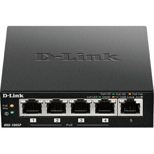 D-Link DGS-1005P 5 Ports Manageable Ethernet Switch - Gigabit Ethernet - 10/100/1000Base-T - 2 Layer Supported - Twisted P