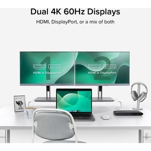 Plugable USB 3.0 Dual 4K Display Horizontal Docking Station with DisplayPort and HDMI for Windows and Mac - (Dual 4K Displ