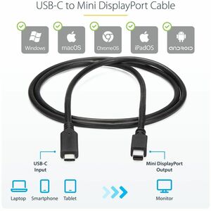 StarTech.com 6 ft. / 1.8 m USB-C to Mini DisplayPort Cable - 4K 60Hz - Black - USB 3.1 Type-C to Mini DP Adapter Cable - m