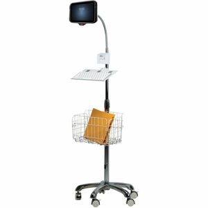CTA Digital Heavy-Duty Gooseneck Floor Stand with VESA Plate and Storage Basket for 7-14 Inch Tablets - Up to 14" Screen S
