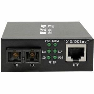 Tripp Lite by Eaton Gigabit Singlemode Fiber to Ethernet Media Converter POE+ - 10/100/1000 SC 1310 nm 20 km (12.4 mi.) - 