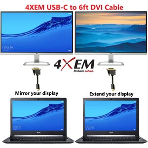 4XEM USB-C to DVI Cable - 6 ft DVI/USB Video Cable for Video Device, Monitor, Projector, HDTV, Notebook, MacBook Pro, Comp