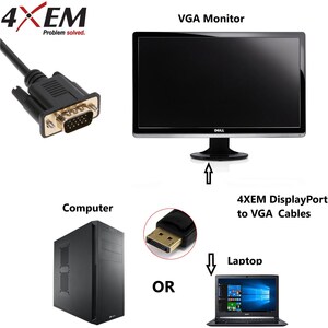4XEM DisplayPort To VGA Adapter Cable - 3 ft DisplayPort/VGA Video Cable Adapter for Video Device, Monitor, Projector, Not