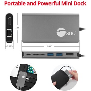 SIIG USB-C MST Video with Hub, LAN and PD 3.0 Docking - 7-in-1 MST Docking Station with 100W PD - MacOS for DP or HDMI Vid
