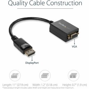 StarTech.com DisplayPort to VGA Adapter, Active DP to VGA Converter, 1080p Video DP to VGA Monitor Adapter Dongle, Display