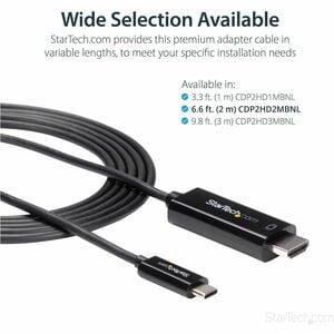 StarTech.com 6ft (2m) USB C to HDMI Cable - 4K 60Hz USB Type C DP Alt Mode to HDMI 2.0 Video Display Adapter Cable - Works