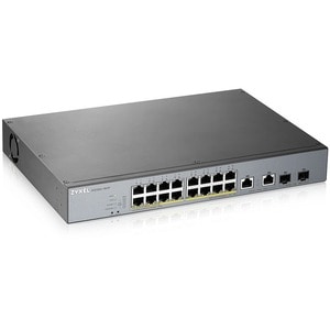ZYXEL 16-port GbE Smart Managed PoE Switch with GbE Uplink - 16 Ports - Manageable - 2 Layer Supported - Modular - 2 SFP S