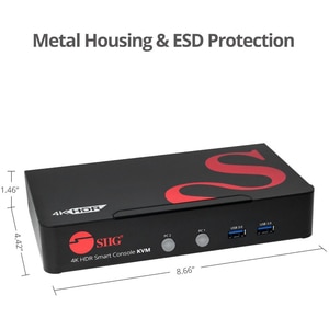 SIIG 2-Port HDMI 4K60Hz HDR Smart Console KVM Switch with USB 3.0 Multi-Media - HDMI 18Gbps Single Monitor - USB 3.0 Hub /