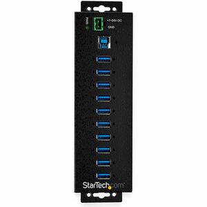 StarTech.com 10 Port USB Hub w/ Power Adapter - Metal Industrial USB 3.0 Data Hub - Din Rail, Wall & Desk Mount USB 3.2 Ge