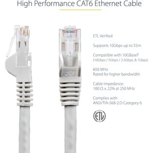 StarTech.com 2m CAT6 Ethernet Cable - Grey Snagless Gigabit - 100W PoE UTP 650MHz Category 6 Patch Cord UL Certified Wirin