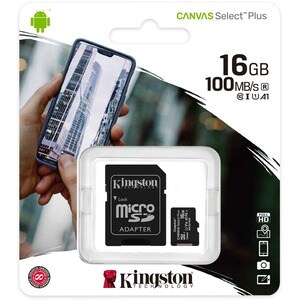 Kingston Canvas Select Plus 16 GB Class 10/UHS-I (U1) microSDHC - 1 Pack - 100 MB/s Read - Lifetime Warranty