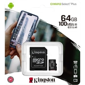 Kingston Canvas Select Plus SDCS2 64 GB Class 10/UHS-I (U1) microSDXC - 1 Pack - 100 MB/s Read - Lifetime Warranty
