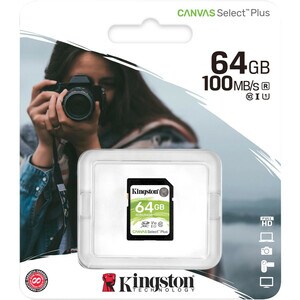 Kingston Canvas Select Plus 64 GB Class 10/UHS-I (U1) SDXC - 1 Pack - 100 MB/s Read - Lifetime Warranty