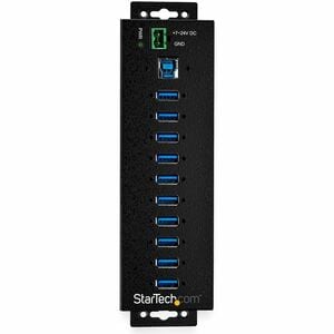 StarTech.com 10 Port USB Hub w/ Power Adapter - Metal Industrial USB 3.0 Data Hub - Din Rail, Wall & Desk Mount USB 3.2 Ge