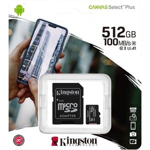 microSDXC Kingston Canvas Select Plus SDCS2 - 512 GB - Classe 10 di tipo UHS-I (U3) - 1 - 100 MB/s Lettura - 85 MB/s Scrit