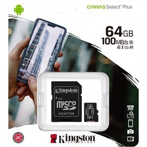 microSDXC Kingston Canvas Select Plus - 64 GB - Class 10/UHS-I (U1) - 1 Confezione - 100 MB/s Lettura