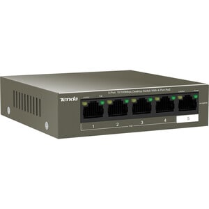 Tenda 5-Port 10/100Mbps Desktop Switch With 4-Port PoE - 5 Ports - Fast Ethernet - 2 Layer Supported - Twisted Pair - Desktop