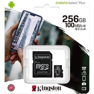 Kingston Canvas Select Plus SDCS2 256 GB Class 10/UHS-I (U3) microSDXC - 1 - 100 MB/s Read - 85 MB/s Write