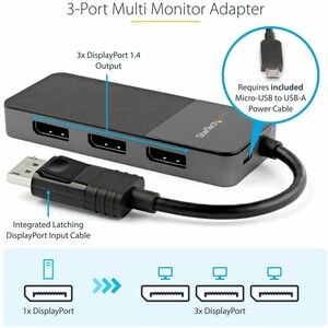 StarTech.com 3-Port DisplayPort 1.4 Splitter, DisplayPort to 3x DP Multi-Monitor Adapter, Triple 4K Computer MST Hub, Wind