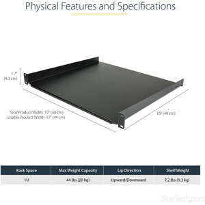 StarTech.com 1U Server Rack Cabinet Shelf - Fixed 16" Deep Cantilever Rackmount Tray for 19" Data/AV/Network Enclosure w/c