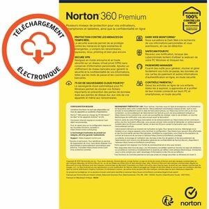 Norton 360 Premium - 10 Appareils - Secure VPN - Sauvegarde cloud pour PC 75 Go - Dark web monitoring - Contrôle parental 