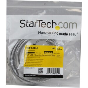 StarTech.com 15 ft USB 2.0 Active Extension Cable - M/F - Cable for Scanner, Printer - First End: 1 x 4-pin USB 2.0 Type A