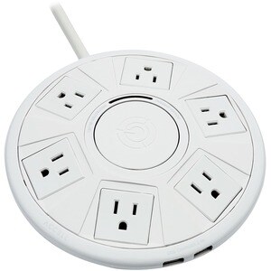 Accell Power Air - Surge Protector and USB Charging Station - White, 6 ft (1.8 m) - 6 x AC Power, 2 x USB - 1800 VA - 1080