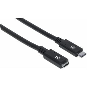 Manhattan Cable USB-C V3.1, Ext. 0.5M Negro 10Gbps 5A - 10Gbit/s - Cable de extensión - Admite hasta3840 x 2160 - Apantall