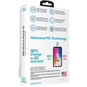 Naztech 20000mAh 18W PD+QC Fast Charge High-Capacity Fabric Power Bank - For USB Device, Mobile Phone - 20000 mAh - 5 V DC
