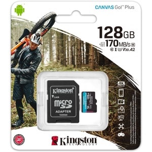 Kingston Canvas Go! Plus SDCG3 128 GB Class 10/UHS-I (U3) microSDXC - 170 MB/s Read - 90 MB/s Write - Lifetime Warranty