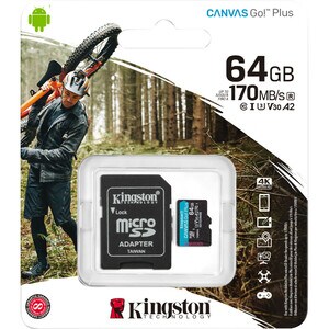 Kingston Canvas Go! Plus SDCG3 64 GB Class 10/UHS-I (U3) microSDXC - 170 MB/s Read - 70 MB/s Write - Lifetime Warranty