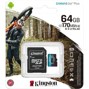 Kingston Canvas Go! Plus 64 GB Class 10/UHS-I (U3) V30 microSDXC - 170 MB/s Read - 70 MB/s Write - Lifetime Warranty