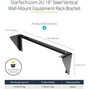 StarTech.com 2U 19in Steel Vertical Wall Mount Equipment Rack Bracket~ - 56.84 kg Load Capacity - 1