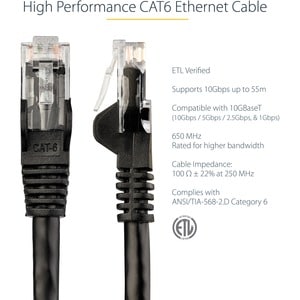 StarTech.com 1.5m CAT6 Ethernet Cable - Black Snagless Gigabit - 100W PoE UTP 650MHz Category 6 Patch Cord UL Certified Wi