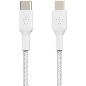 Belkin Braided USB-C to USB-C Cable (1m / 3.3ft, White) - 3.3 ft (1.01 m) USB-C Data Transfer Cable for Smartphone, Tablet