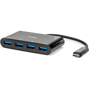 Rocstor Premium Portable 4 Port Hub - USB-C to 4x USB-A Slim Hub - USB 3.0 Hub - Bus Powered - Black - USB C to USB Type-A