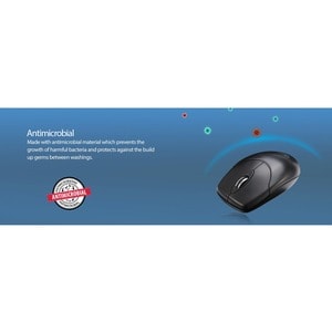 Adesso Antimicrobial Wireless Desktop Mouse - Optical - Wireless - 30 ft - Radio Frequency - 2.40 GHz - Black - USB Type A