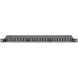 Patch Panel, Cat6a, FTP, 24-Port, 19", 0.5U, Shielded, 90° Top-Entry Punch Down Blocks, Black - 24 x RJ-45 - Desktop