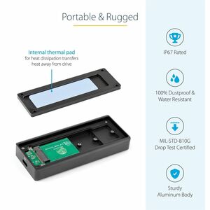 StarTech.com USB-C 10Gbps M.2 NVMe PCIe SSD Enclosure - 1GB/s Rugged Aluminum M.2 PCI Express M-Key Case IP67 Rated - Mac/