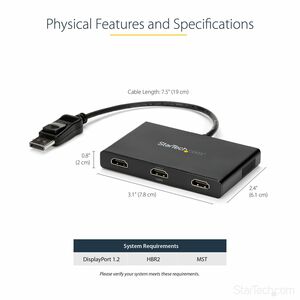 StarTech.com Signal Splitter - Plastic - 3840 × 2160 - 15.20 m Maximum Operating Distance - DisplayPort - 3 x HDMI Out