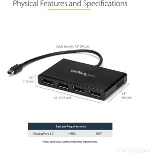 StarTech.com Signal Splitter - Plastic - 30 Hz to 60 Hz - 3840 × 2160 - DisplayPort