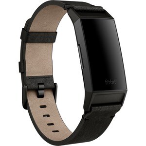 Fitbit Adjustable Smartwatch Band - Large (L) - Black - Leather, Aluminium