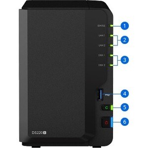 Synology DiskStation DS220+ 2 x Gesamtzahl Einschübe SAN/NAS-Speichersystem - Intel Celeron Dual-Core 2 GHz - 2 GB RAM - D