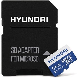 Hyundai 64GB microSDXC UHS-I Memory Card with Adapter, 90MB/s (U3) 4K Video, Ultra HD, A1, V30 - Up to 35MB/s write speeds