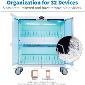 Tripp Lite by Eaton Safe-IT Multi-Device UV Charging Cart, Hospital-Grade, 32 USB Ports, iPad and Android Tablets, Antimic