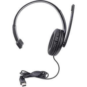 Manhattan Mono Over-Ear Headset (USB), Microphone Boom (padded), Retail Box Packaging, Adjustable Headband, In-Line Volume