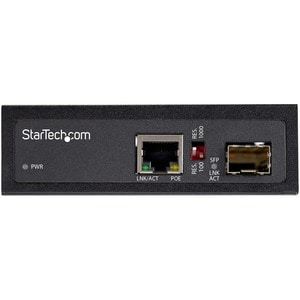 StarTech.com PoE+ Industrial Fiber to Ethernet Media Converter 60W - SFP to RJ45 - SM/MM Fiber to Gigabit Copper IP-30 - F
